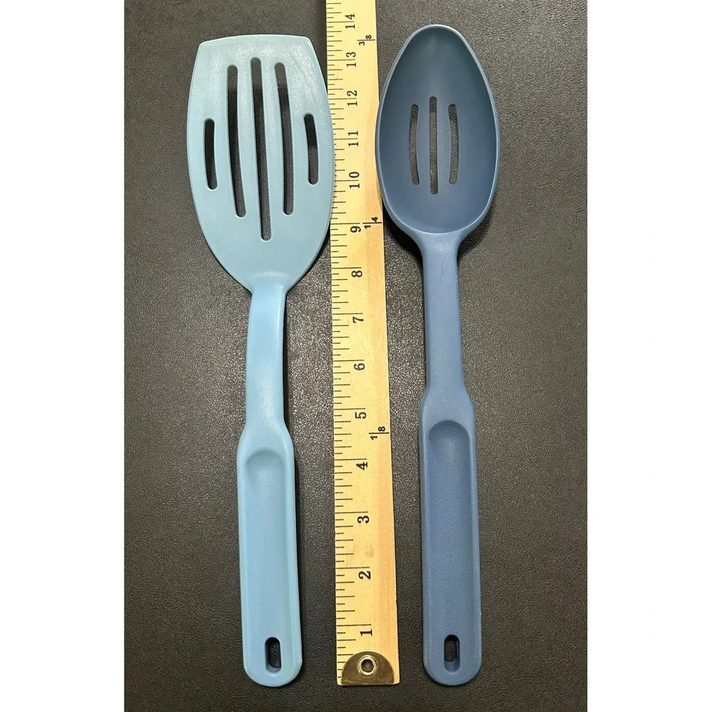 Pampered Chef Blue Nylon Slotted Spatula Turner&Spoon SET Heat Resistant Retired